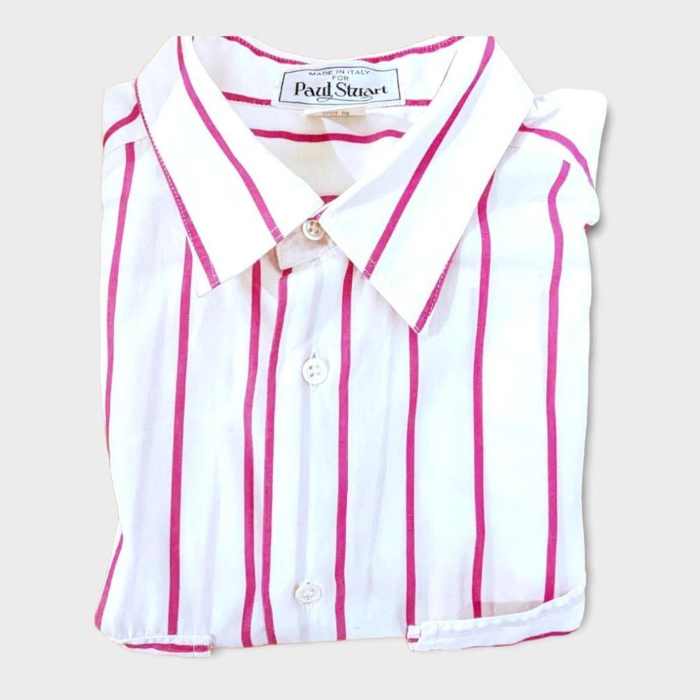 Paul Stuart Mens Striped Short Sleeve Button Down Shirt 100% Cotton in S/M